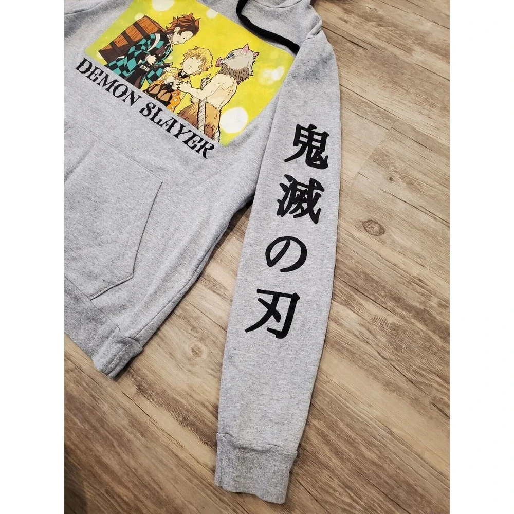 Demon Slayer Drawstring Hoodie Gray Trio Line Sz Small Japamese Anime Manga
